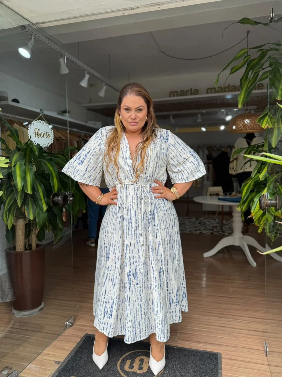 VESTIDO DECOTE V ESTAMPADO ALMAR - MARCA CANTÃO