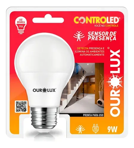 Lâmpada Ourolux 9w com Sensor de Presença.